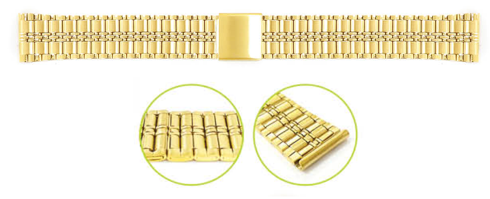 萬年鐘錶 - 輕薄平頭空心不鏽鋼傳統樣式錶帶-金 T01G 傳統摺疊推扣式  10 、12、14、16、18、20