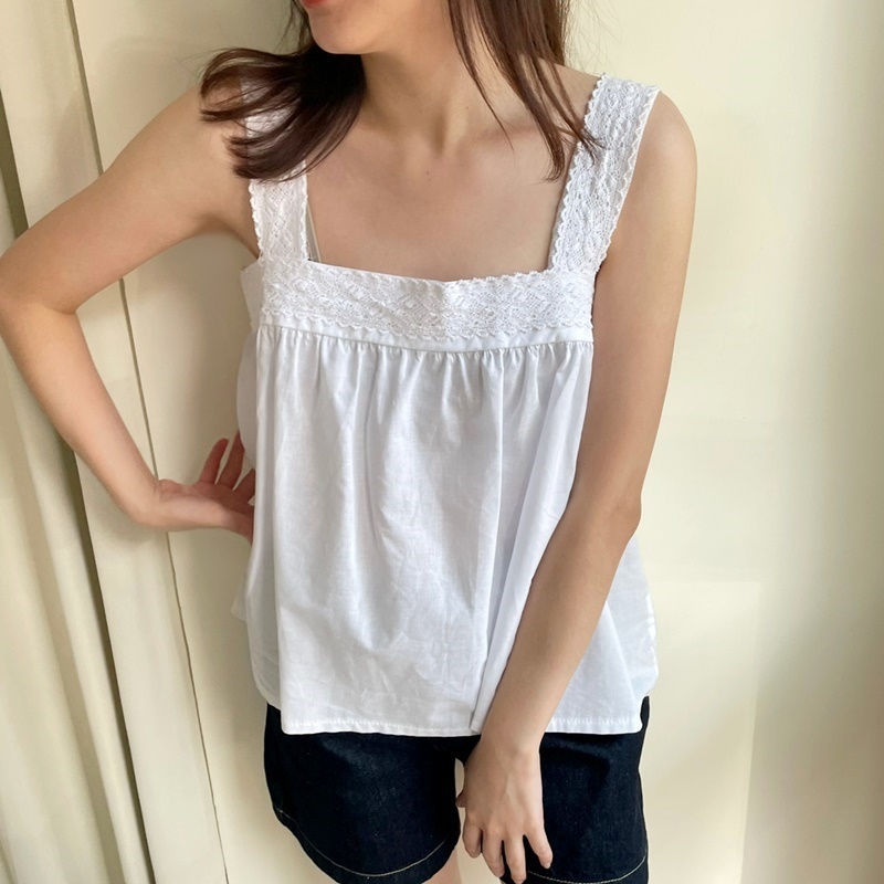 5W10 平口刺繡吊帶背心 白色