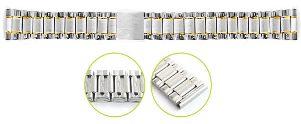 萬年鐘錶 - 平頭空心不鏽鋼傳統樣式錶帶-半金 T02H 傳統摺疊推扣式  10 、12、14、16、18、20