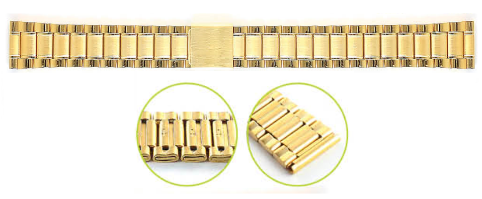 萬年鐘錶 - 平頭空心不鏽鋼傳統樣式錶帶-金 T02G 傳統摺疊推扣式  10 、12、14、16、18、20