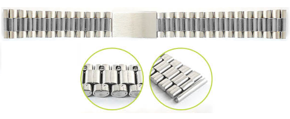 萬年鐘錶 - 三珠平頭空心不鏽鋼錶帶 T03 錶扣傳統摺疊推扣式   12、 18、20
