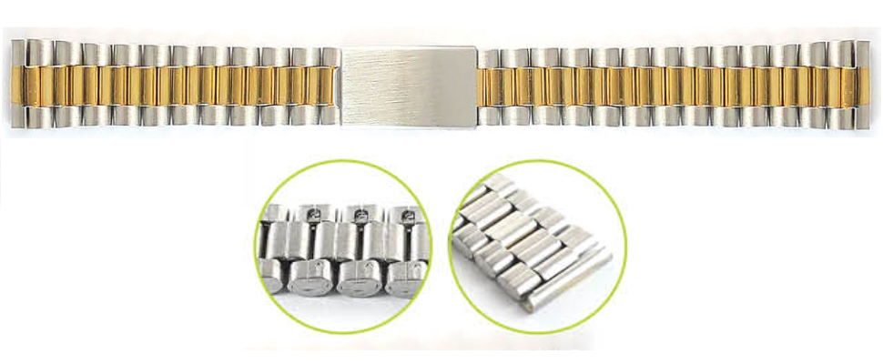 萬年鐘錶 - 三珠平頭空心不鏽鋼傳統樣式錶帶-半金 T03H 傳統摺疊推扣式   12、18、20