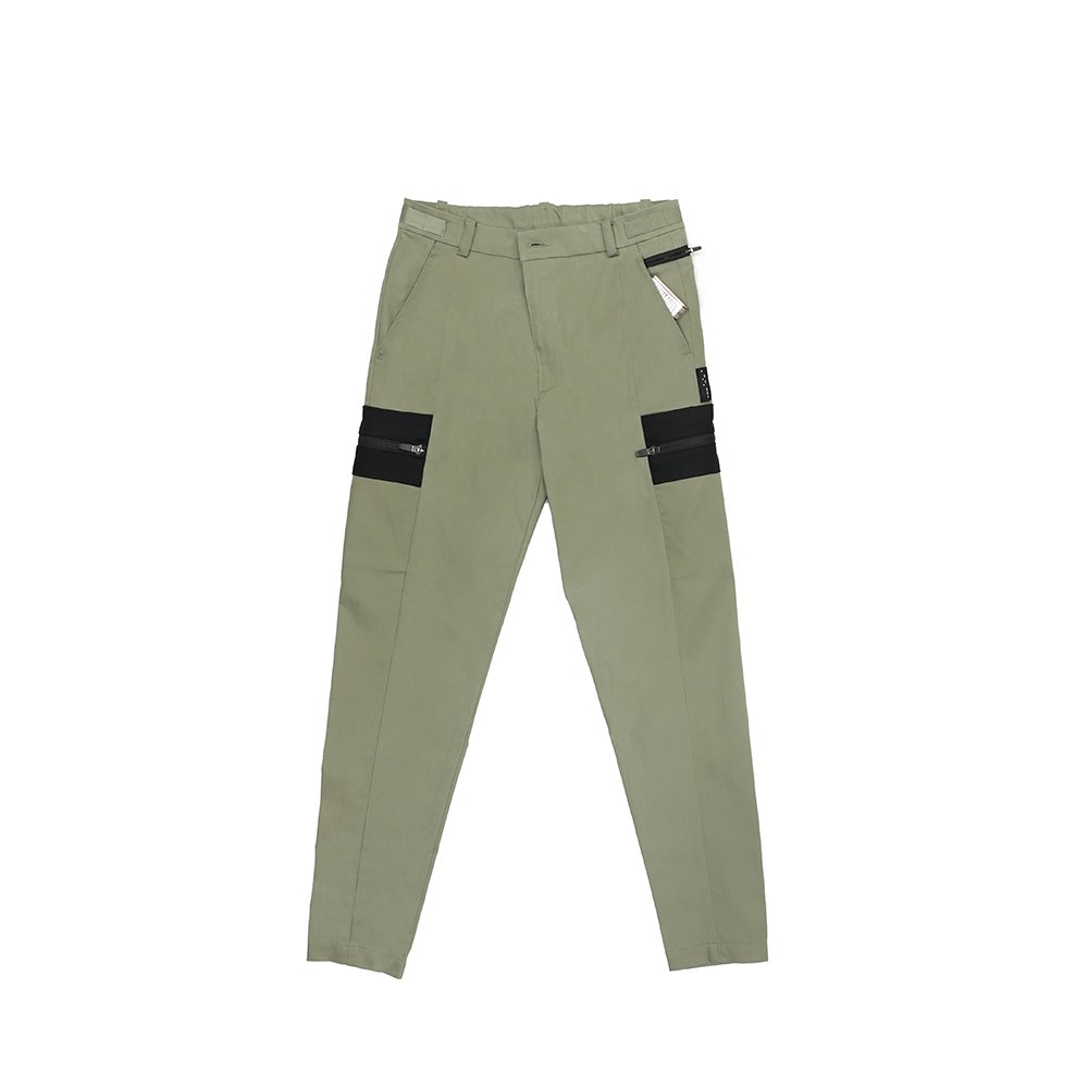 側拉鍊大袋長褲 - 淺灰綠