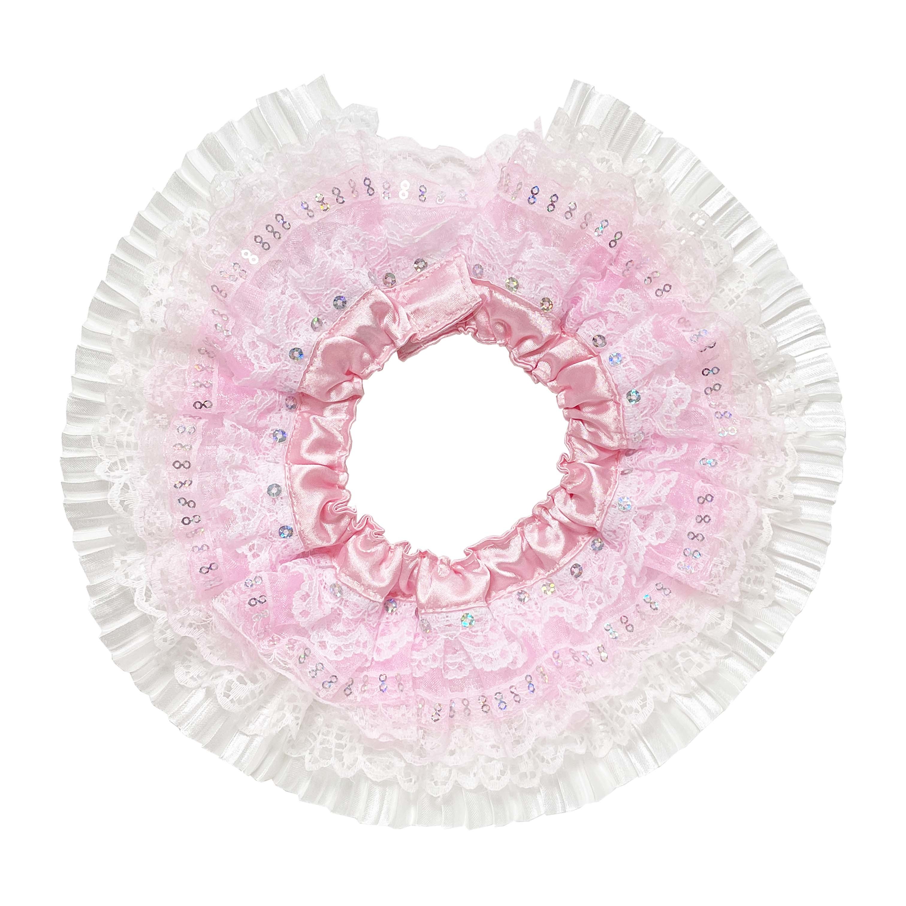 Sequin with Pink Lace Collar