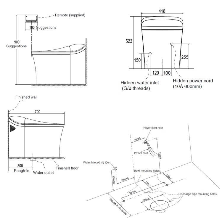 Kohler "Eir" K-77795MY-RGD-0 S Trap 305mm Intelligent Toilet with Bidet Function & Wireless Remote Control(3/3.8 L)