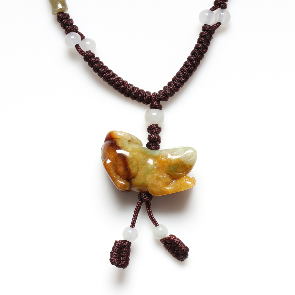 【雅紅珠寶】天然三彩翡翠玉項鍊-十二生肖-鼠-福祿壽-鼠你有錢-A0020