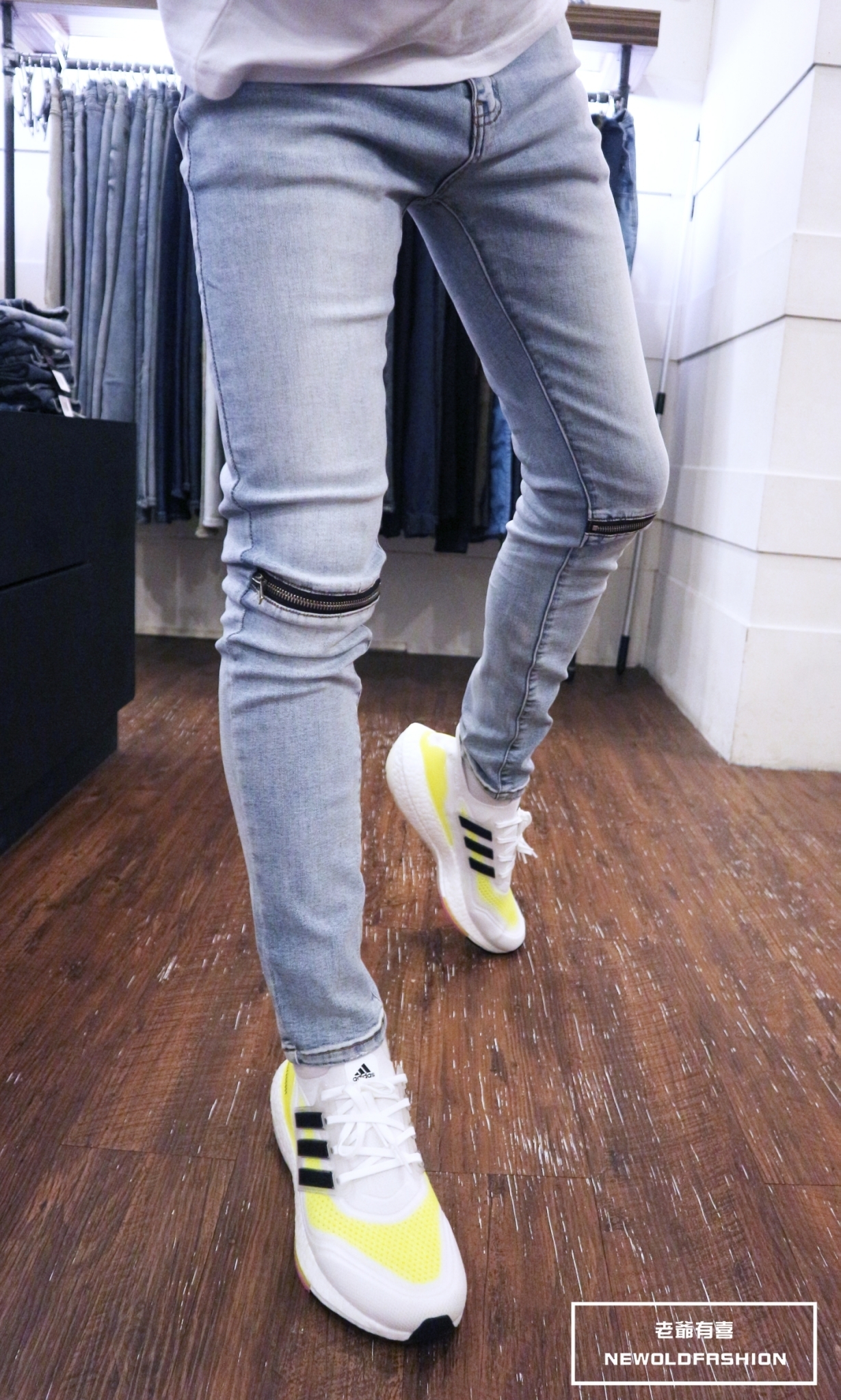 『熱銷到貨』重磅淺刷白膝拉鍊小直筒(NOF2107L623)