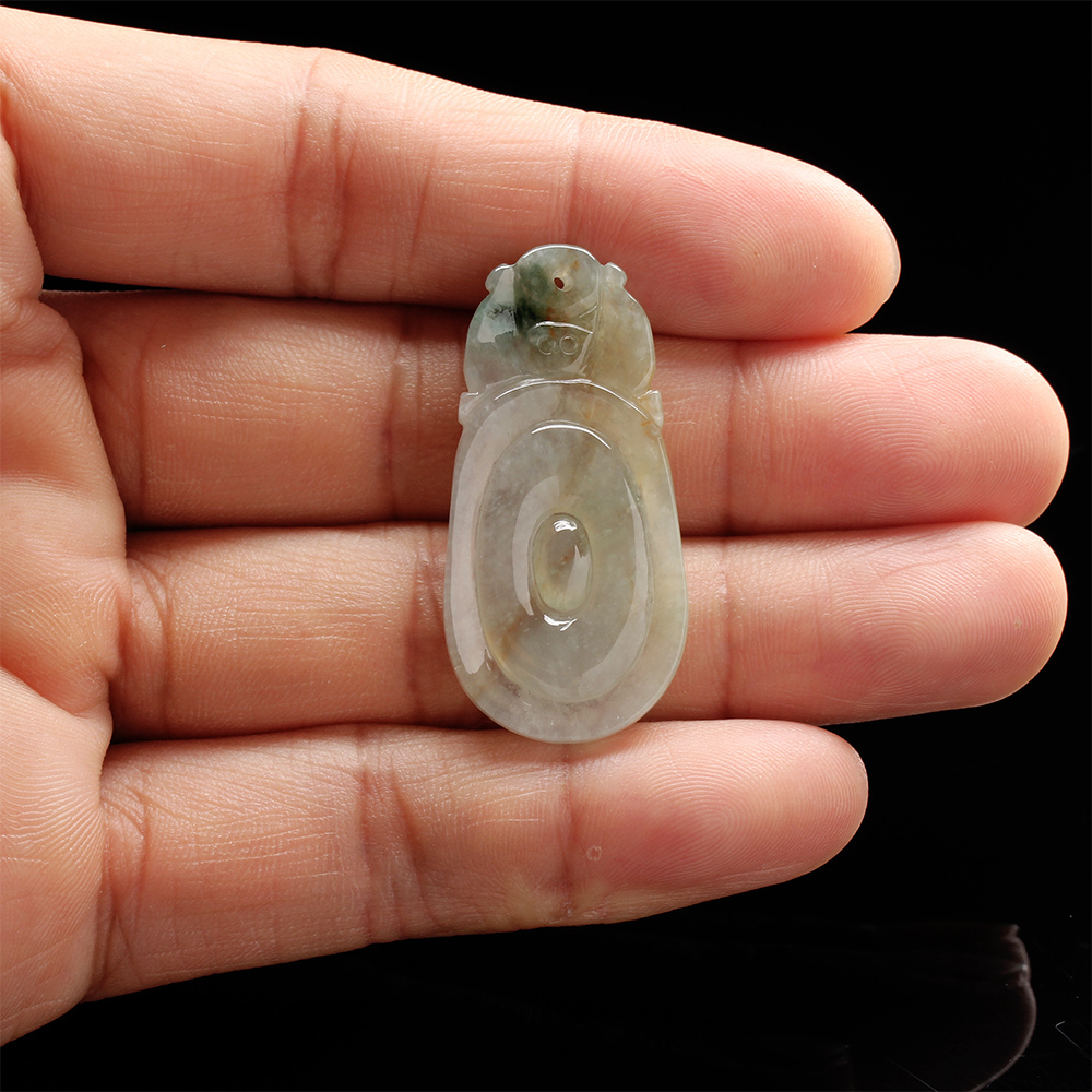 【雅紅珠寶】天然冰種三彩翡翠玉項鍊-蝙蝠,古錢-福在眼前-N0265