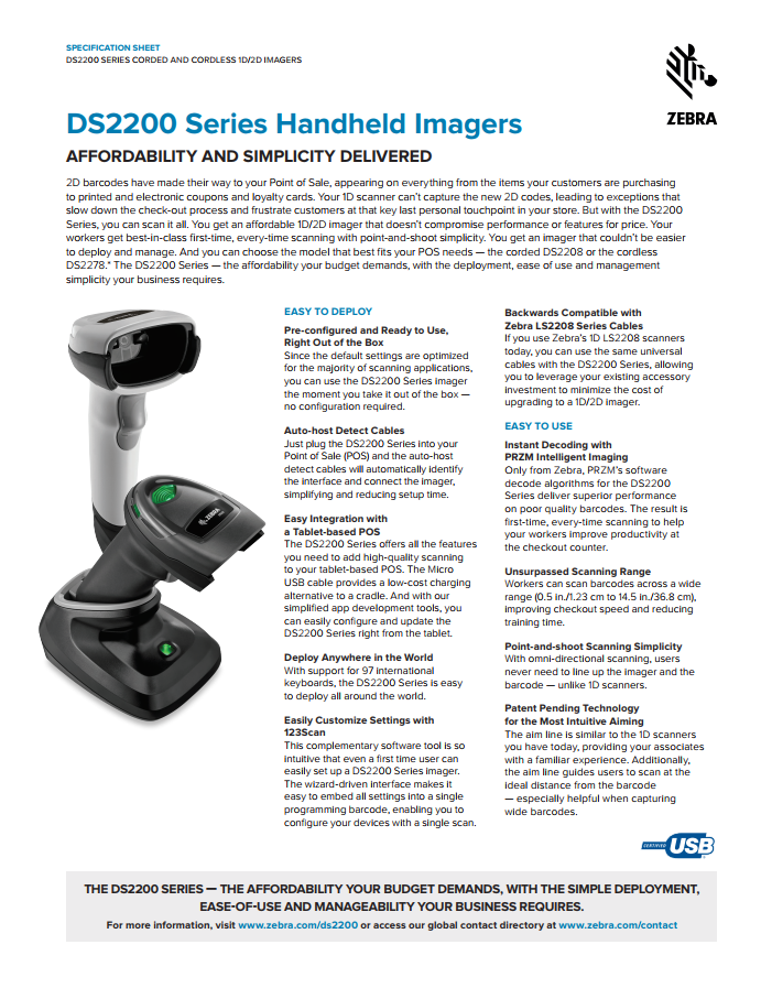 Zebra DS2208 條碼掃瞄器 DS2278 無線藍牙條碼掃瞄器