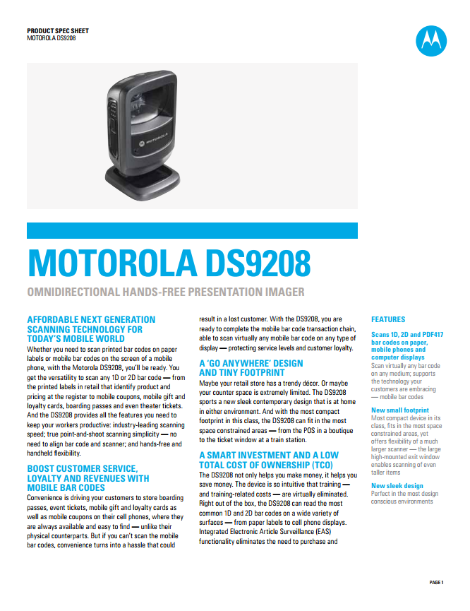 Zebra DS9208 DS9308 2D QR code Barcode scanner