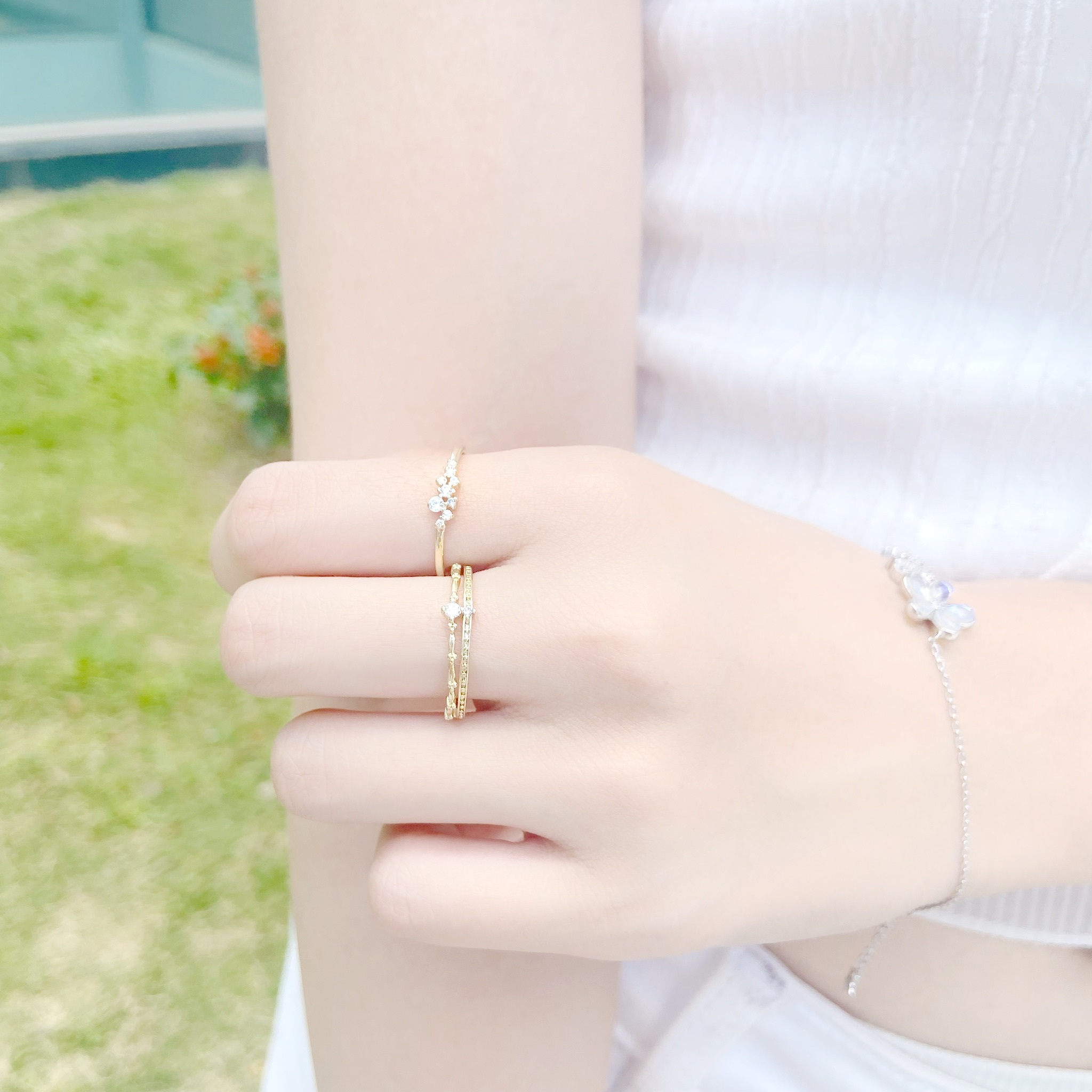 | 14k金 | 花語鋯石雙層戒指 | RI0019 |