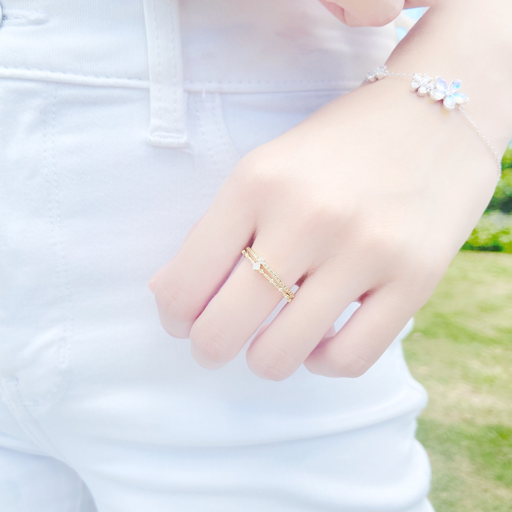 | 14k金 | 花語鋯石雙層戒指 | RI0019 |