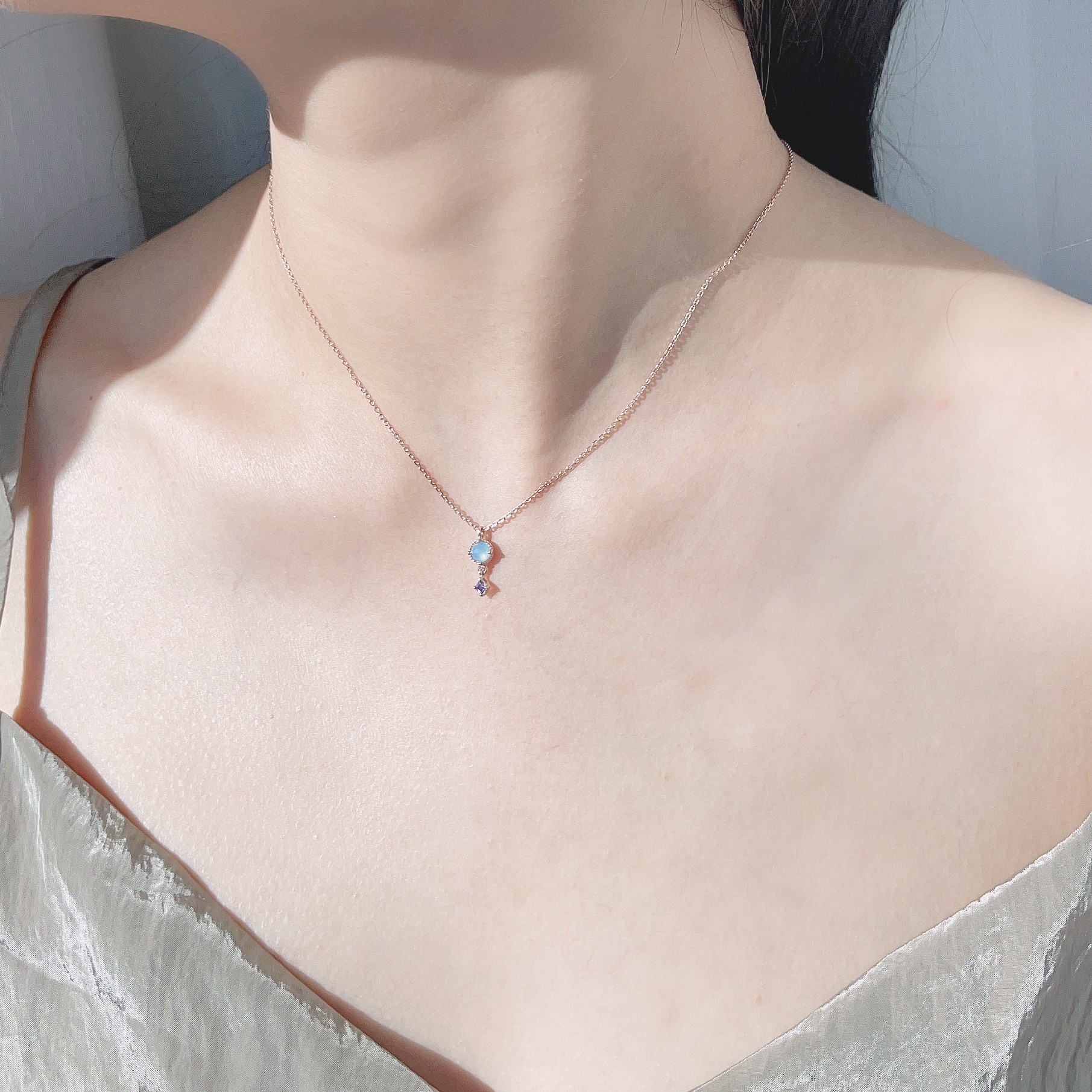 Rosecut square海藍堇青項鍊