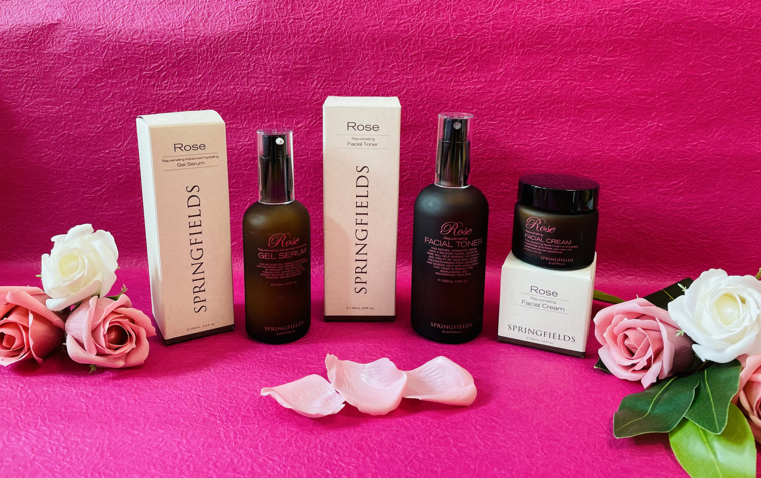 Rose Gel Serum & Rose Facial Toner & Rose Facial Cream