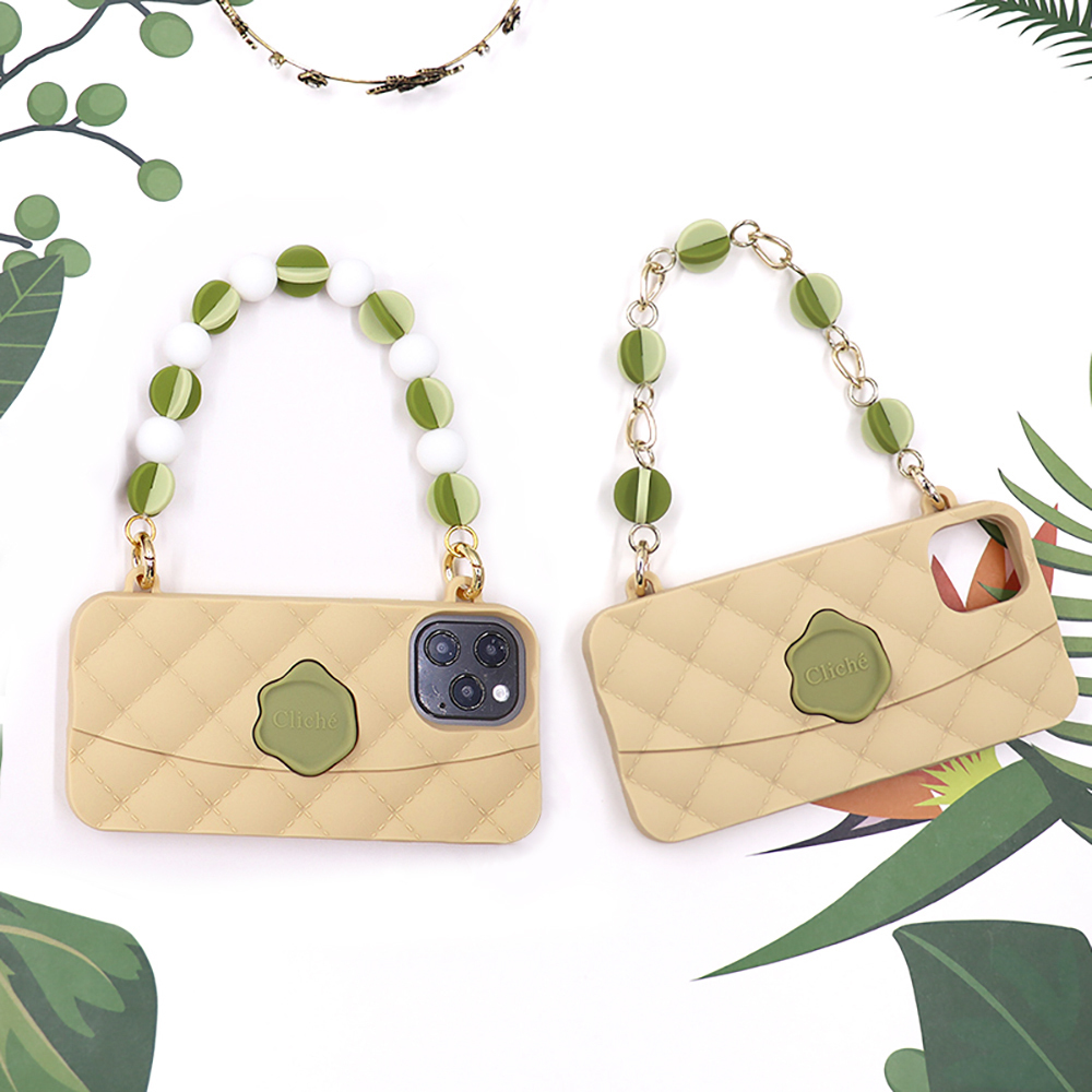 Candies iPhone 12 Pro Max - 小香風彩球晚宴包(米+綠)(2種鍊子可選)