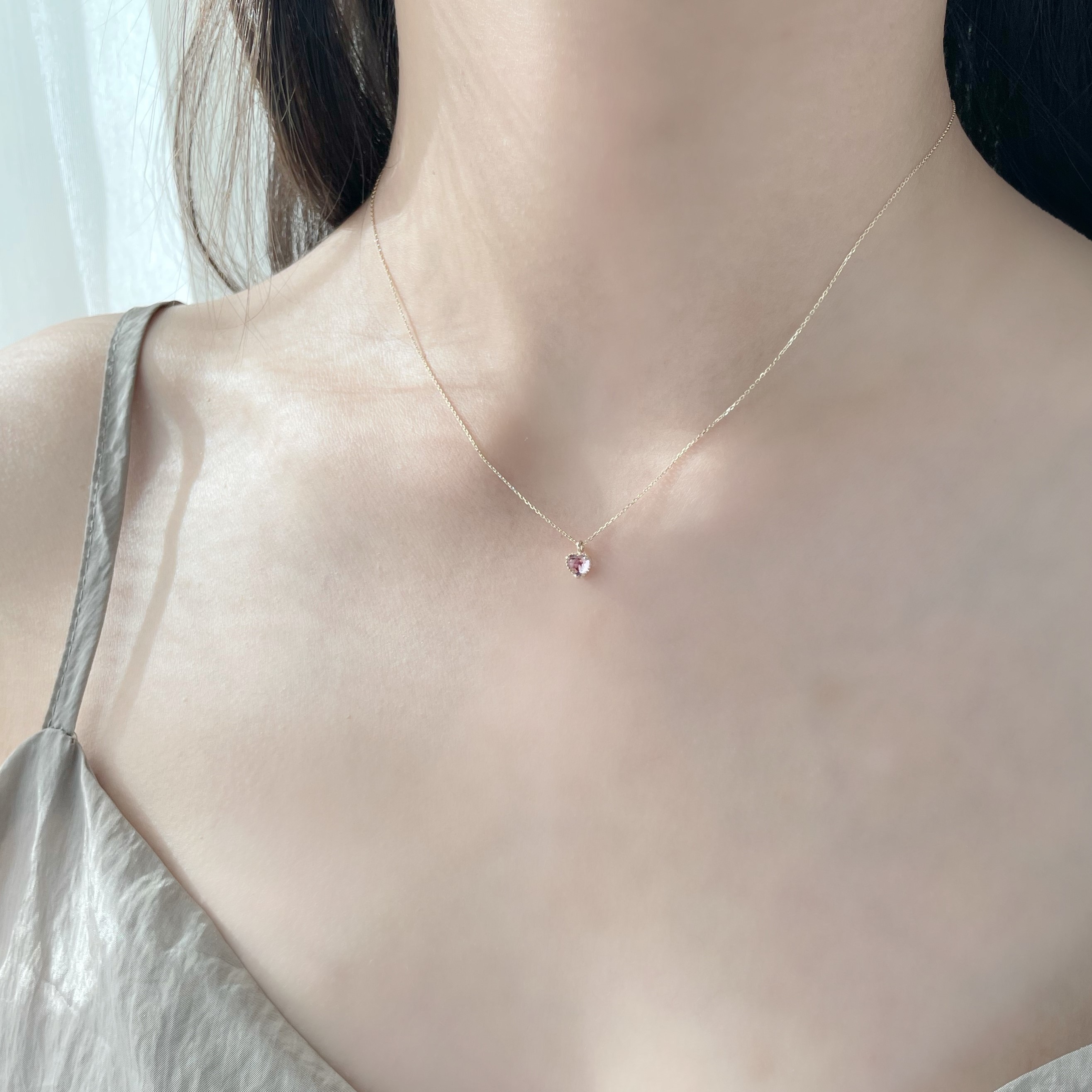 14K Rosecut三爪愛心紫水晶項鍊