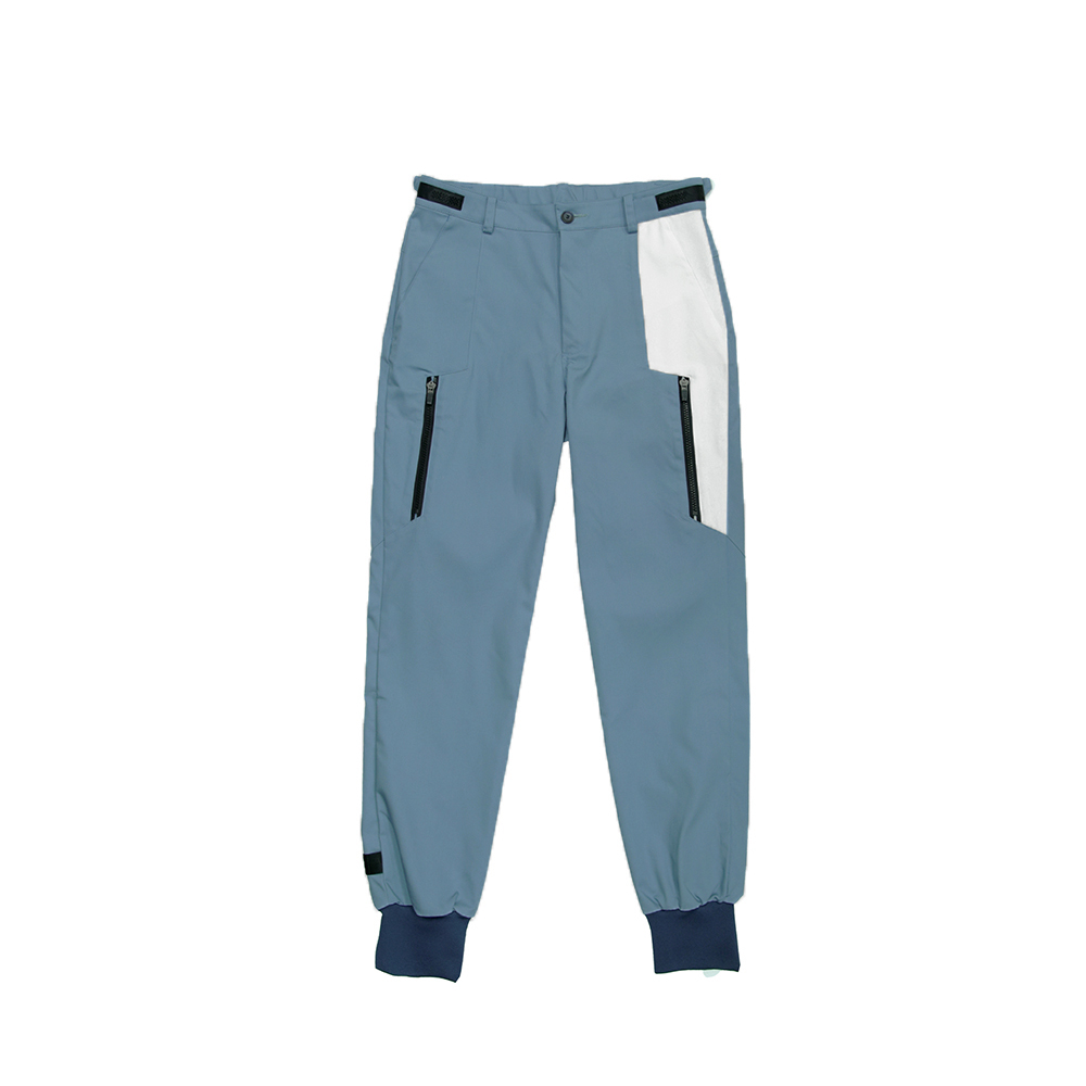 切角剪接束口褲 - 淺藍