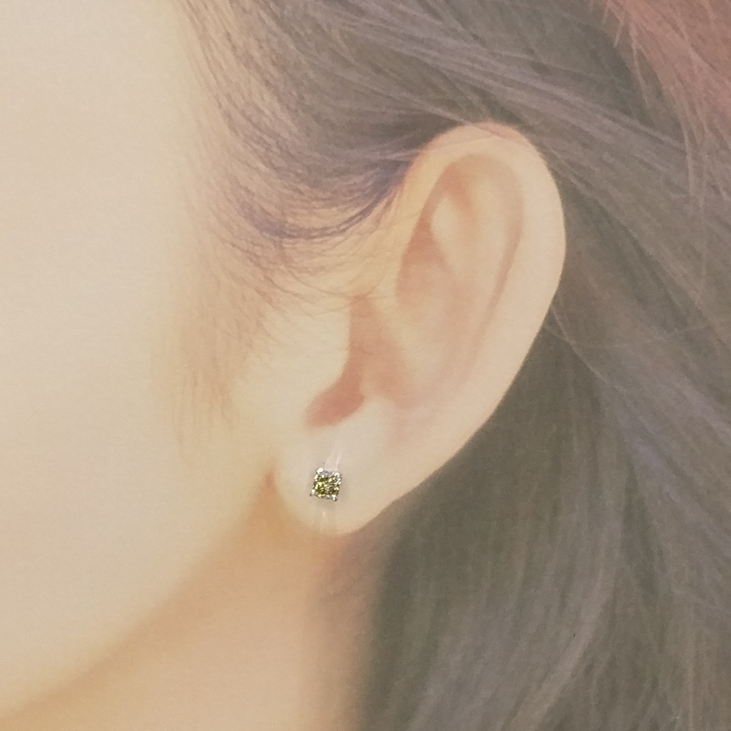 全新18K白金【主石64份咖啡鑽】耳環