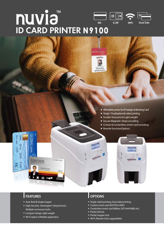 Pointman N9100 證卡打印機 PVC card printer, Free card design software support Excel Database, Single side, Dual side, Magnetic encoder option