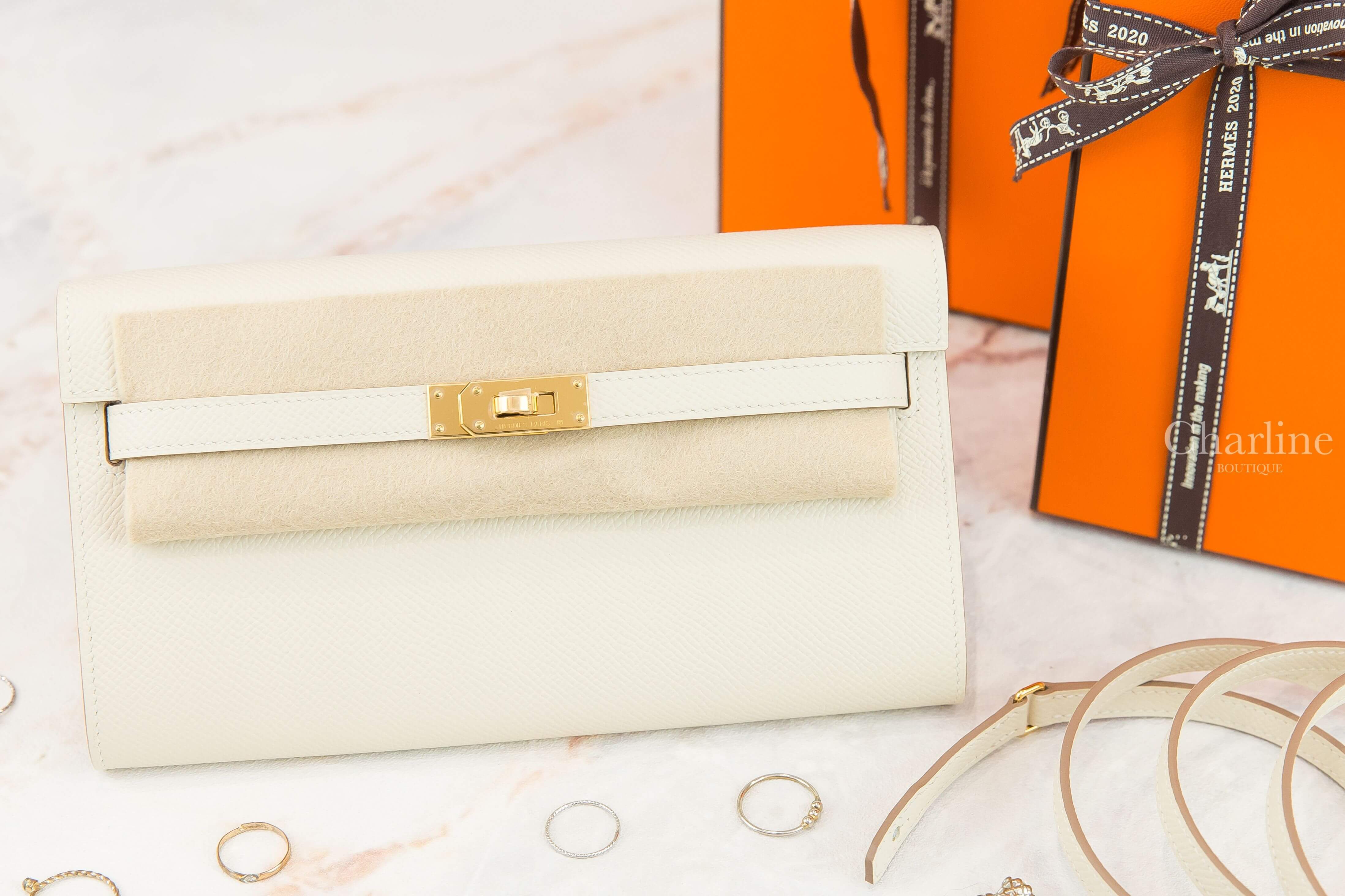 Hermès Kelly Classique To Go Wallet 10 Craie Epsom 奶昔白金釦凱莉肩背包