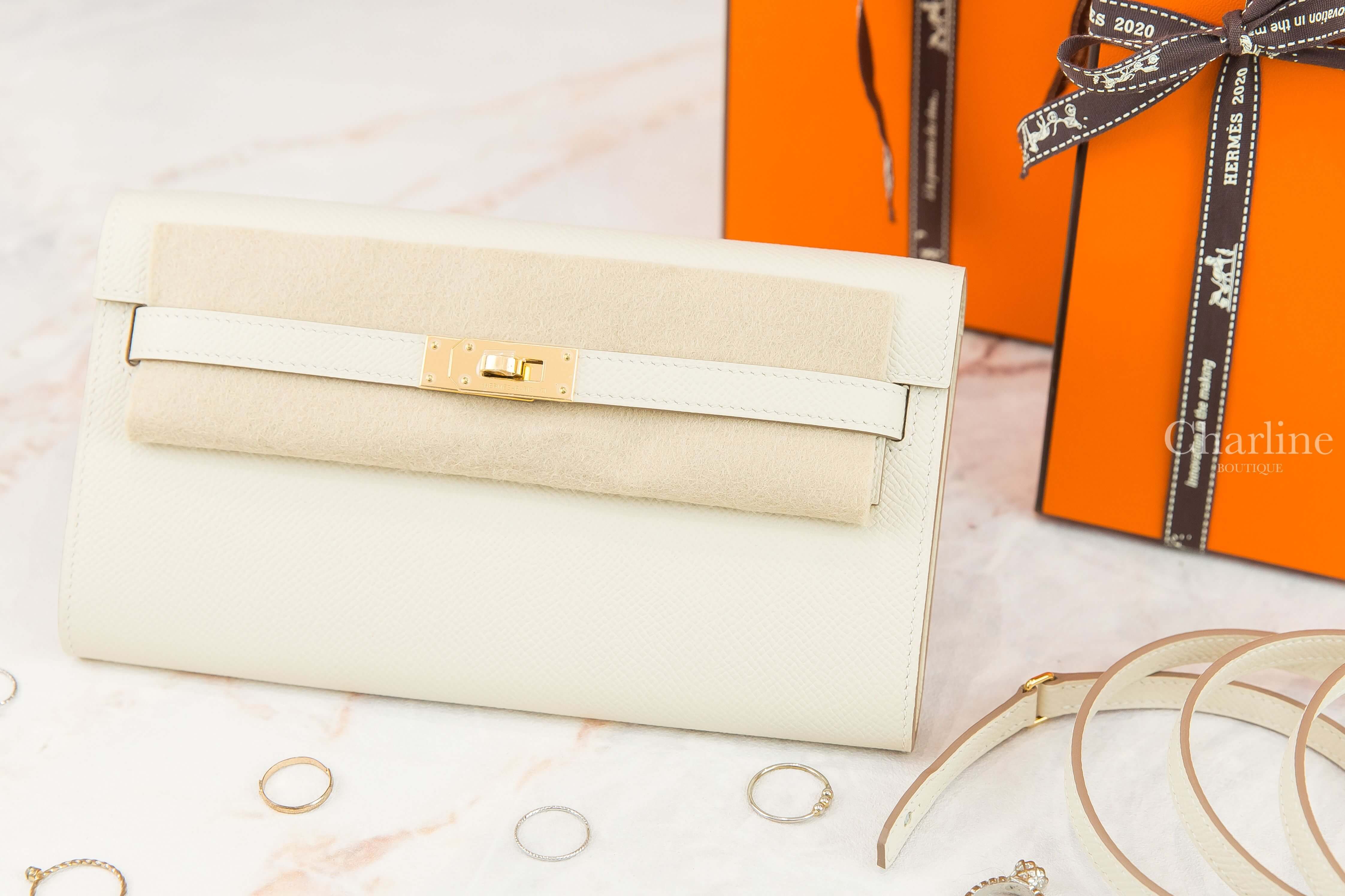 Hermès Kelly Classique To Go Wallet 10 Craie Epsom Z刻奶昔白金釦凱莉肩背包-Charline Boutique 精品代購