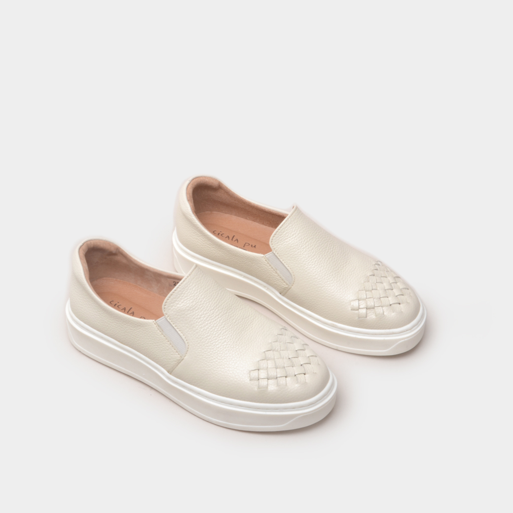 651  經典米白 小牛皮 手工編織厚底鞋