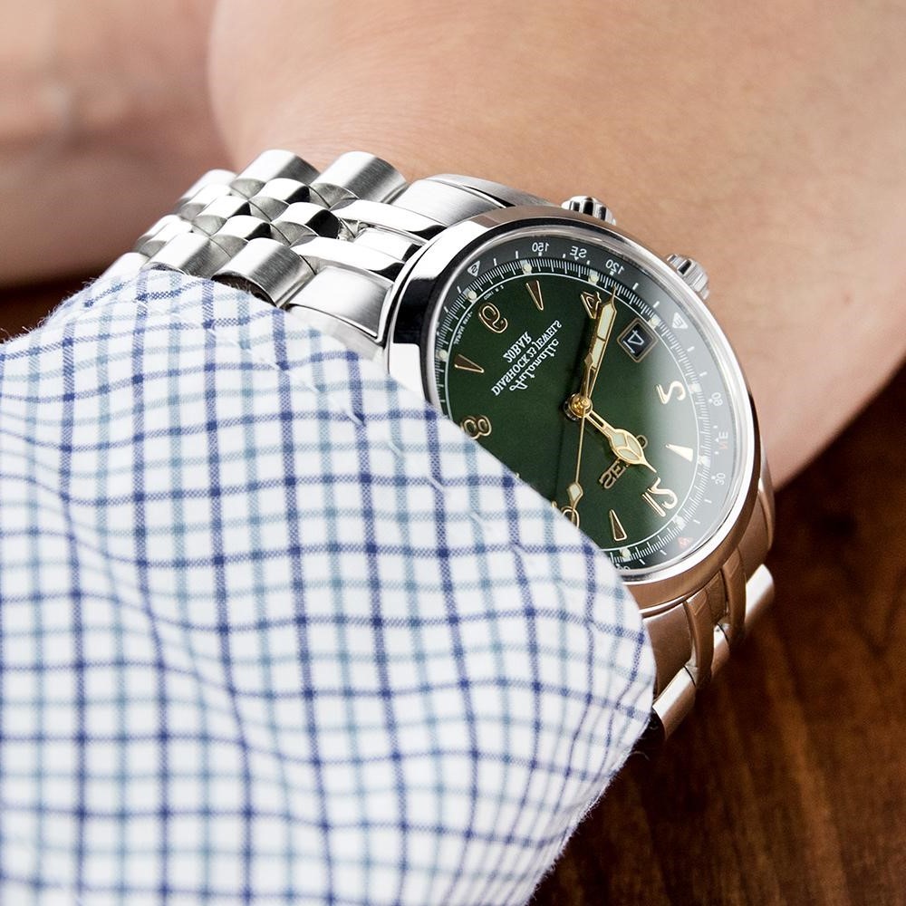 萬年鐘錶 - 太空人錶帶 SEIKO Alpinist  登山運動員 SPB117J1  代用錶鋼帶安哥斯五珠 V形按鍵式雙鎖潛水錶帶扣   SS201820B064