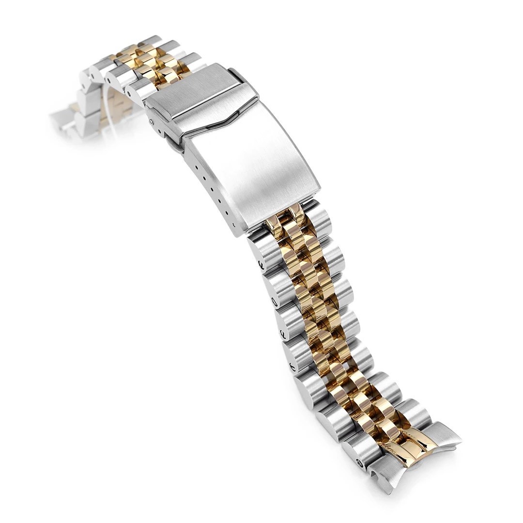 萬年鐘錶 - 太空人錶帶 SEIKO Alpinist  登山運動員 SPB117J1 代用錶鋼帶-半金色   安哥斯五珠按鈕V形潛水扣拉砂電鍍金色  SS201820PGD064