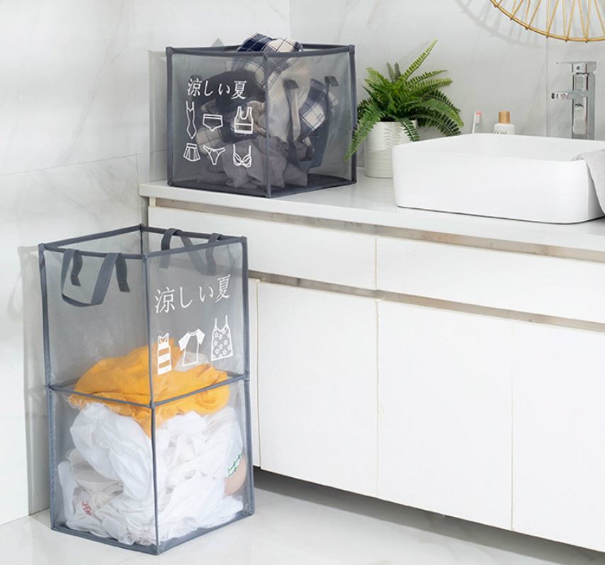 可折疊 透氣 網布浴室收納籃