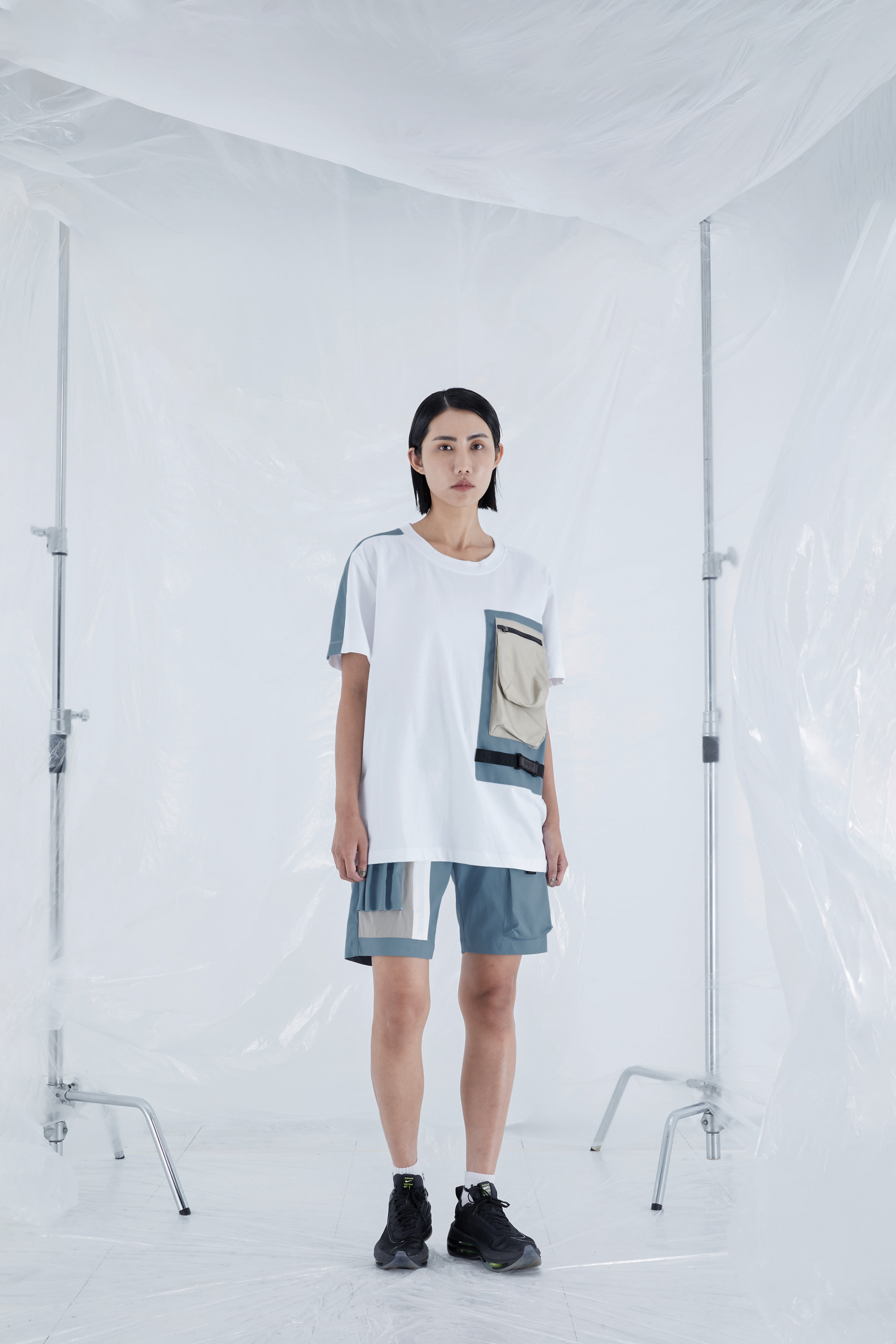 多口袋功能短褲 - 淺藍