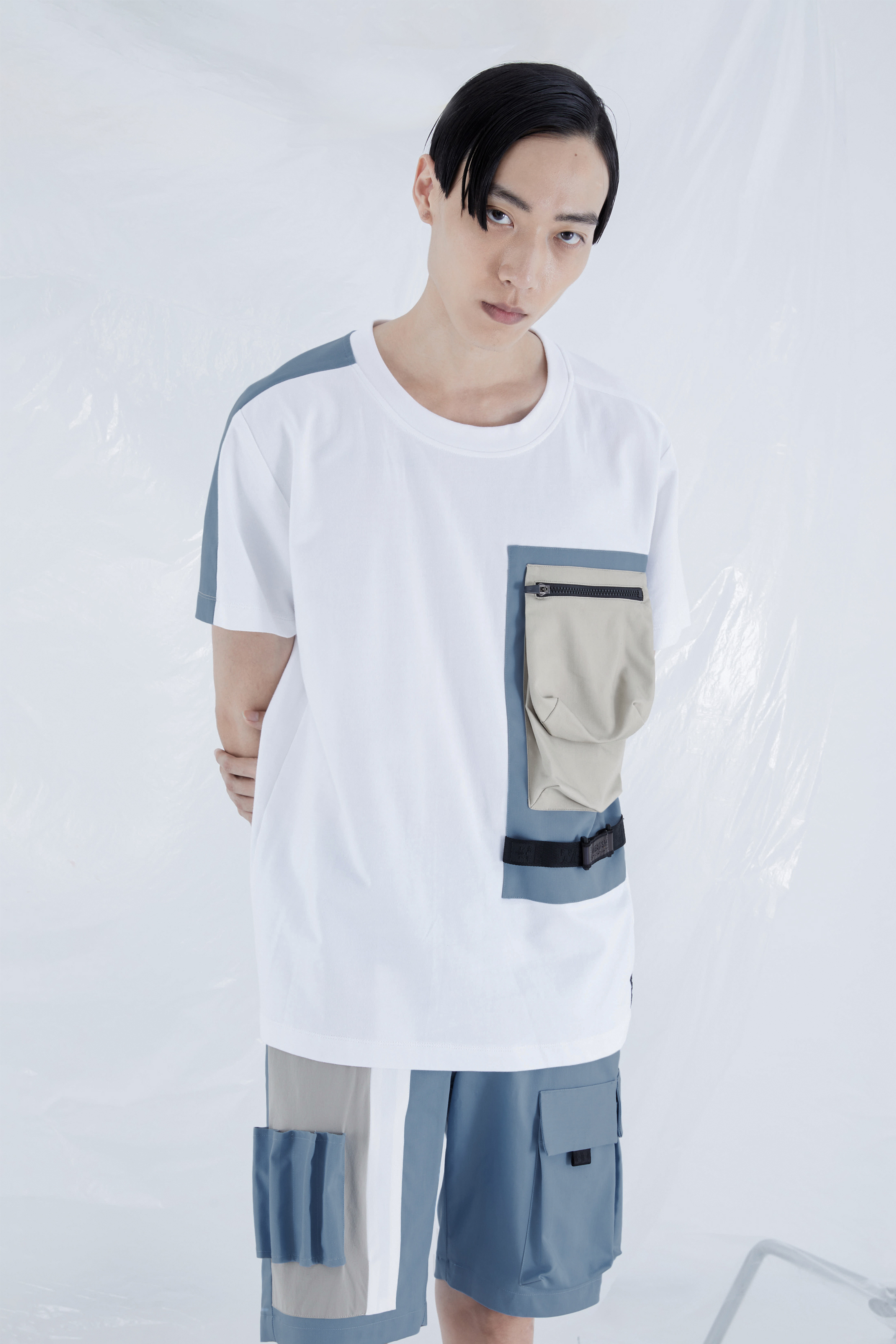 雙層立體口袋Tee - 白