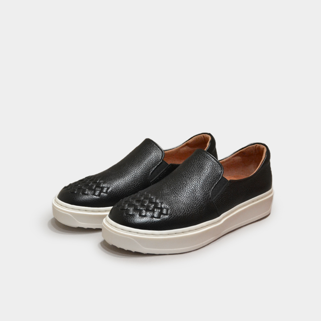 651  經典黑 小牛皮 手工編織厚底鞋