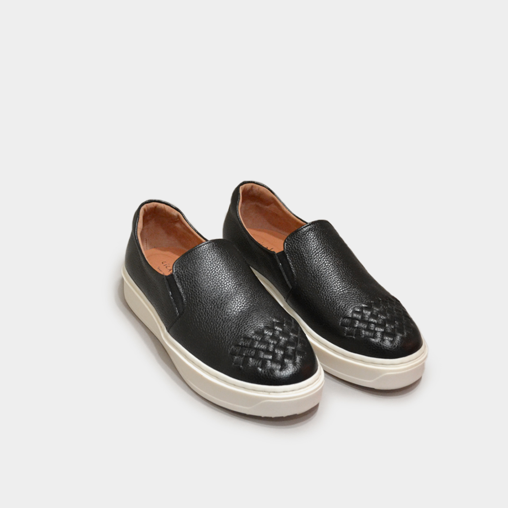 651  經典黑 小牛皮 手工編織厚底鞋