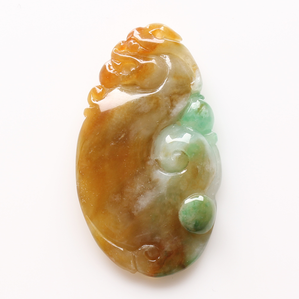 【雅紅珠寶】天然三彩翡翠玉墜子-龍-如意-龍如意-N0098