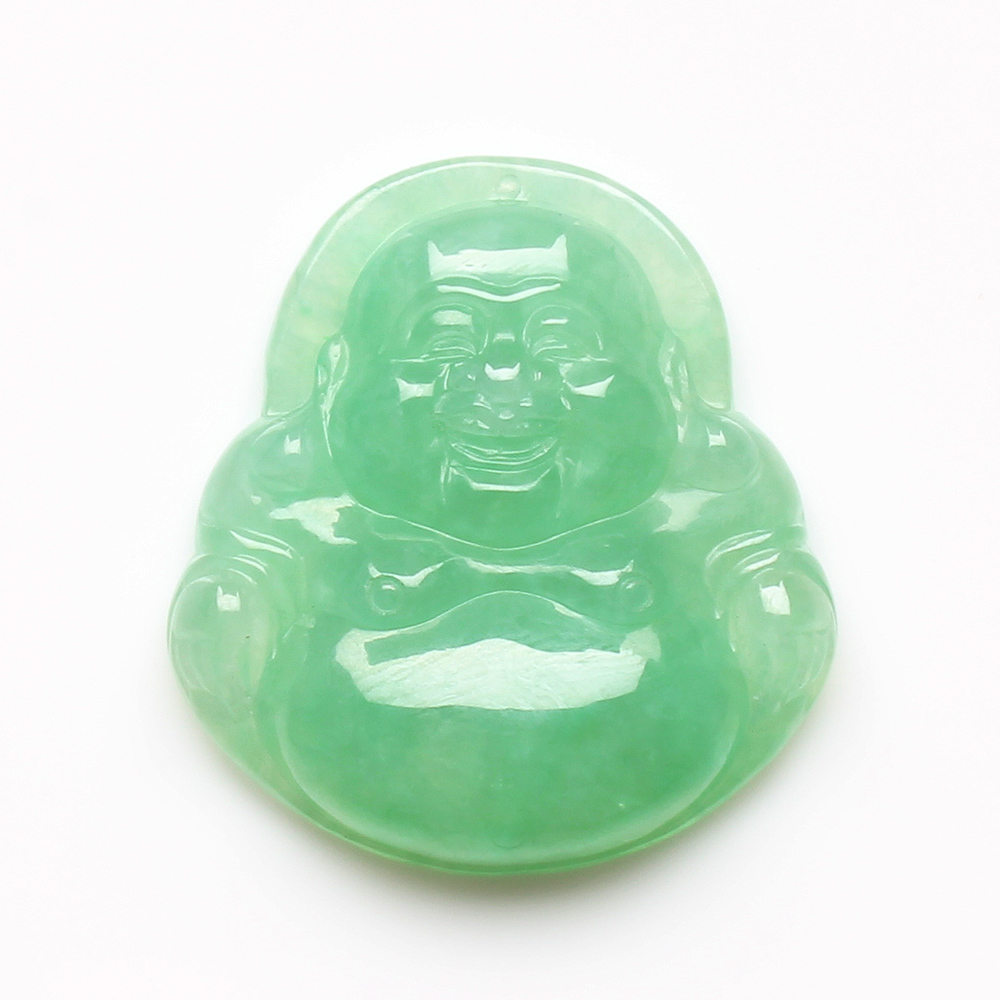 【雅紅珠寶】天然冰種全滿綠翡翠玉項鍊-彌勒佛-錢袋滿滿-N0111