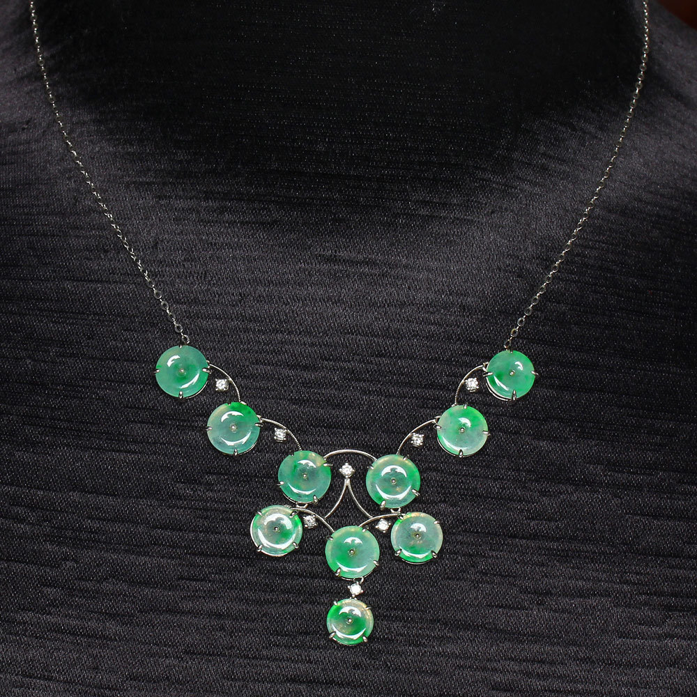 【雅紅珠寶】天然冰種飄綠翡翠項鍊-10顆-N0267