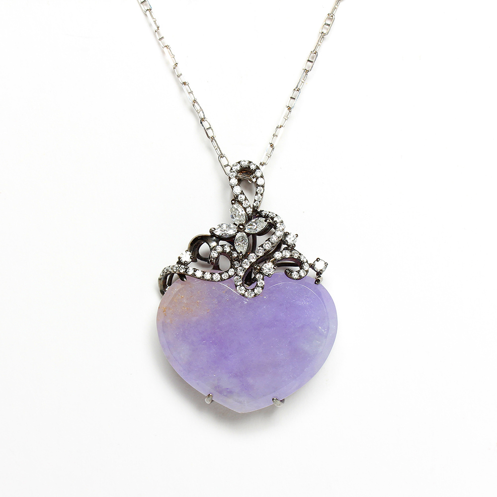 【雅紅珠寶】天然紫蘿蘭翡翠項鍊-愛心-N0268