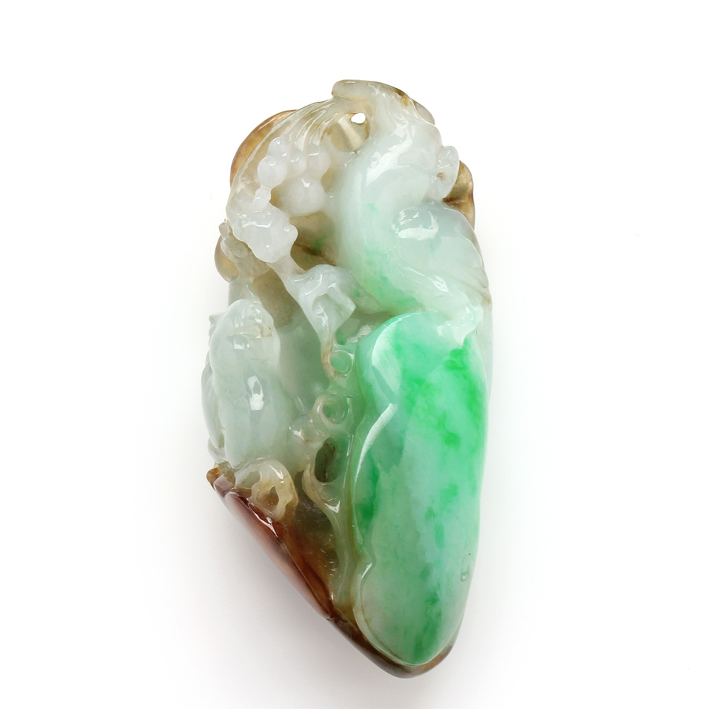 【雅紅珠寶】天然冰種三彩翡翠玉項鍊-鸚鵡,發財樹-能言善道-N0121