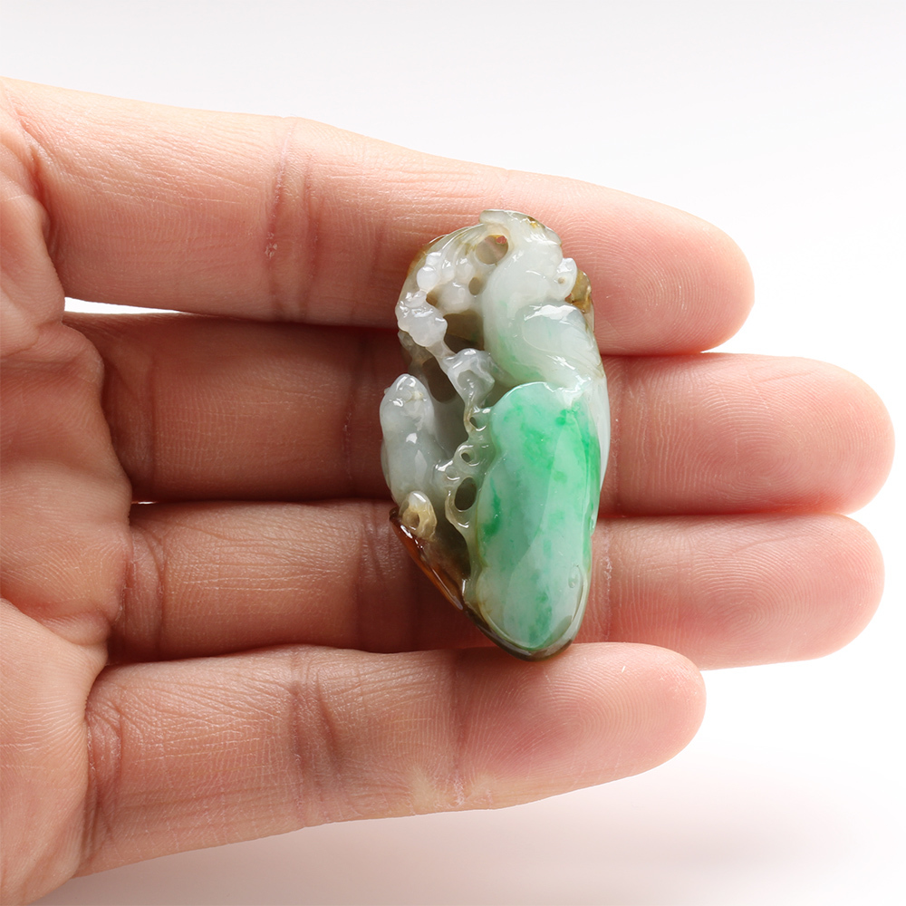 【雅紅珠寶】天然冰種三彩翡翠玉項鍊-鸚鵡,發財樹-能言善道-N0121