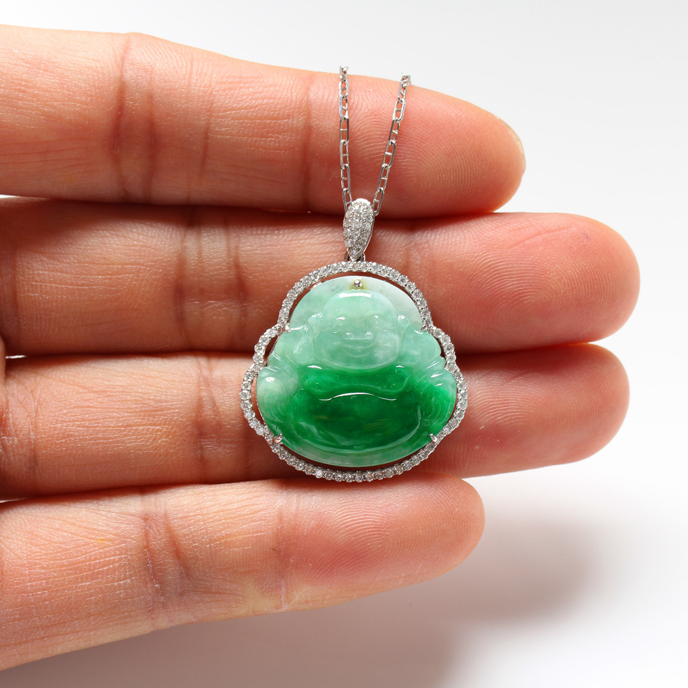 【雅紅珠寶】天然老坑綠翡翠項鍊-彌勒佛-N0271