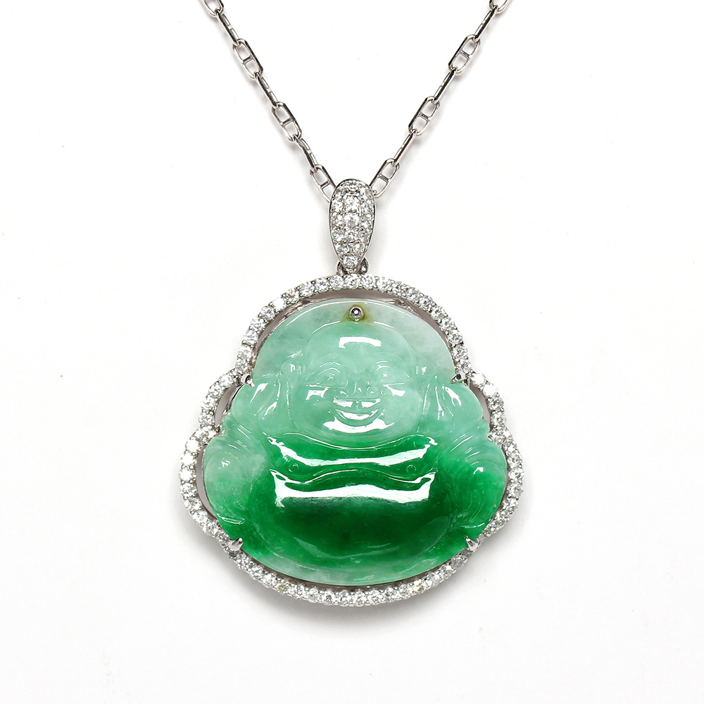 【雅紅珠寶】天然老坑綠翡翠項鍊-彌勒佛-N0271