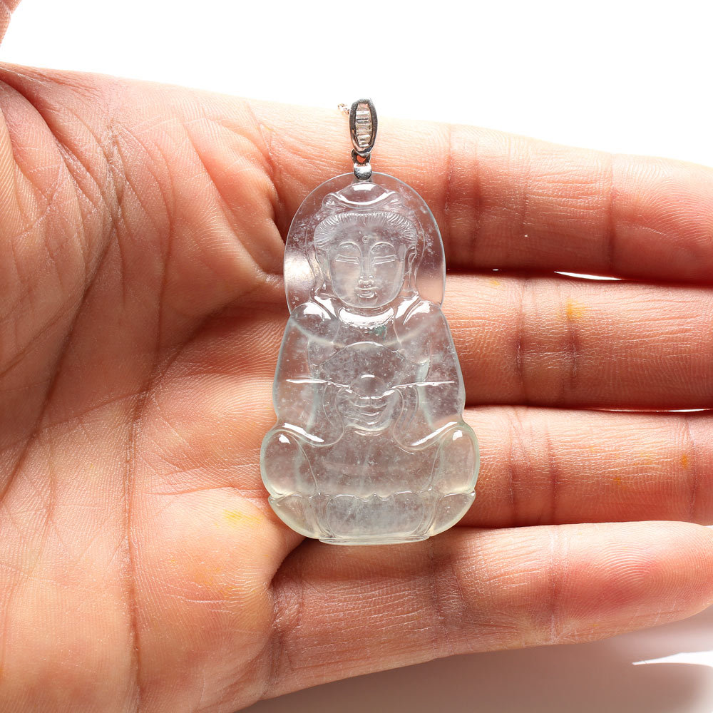 【雅紅珠寶】天然玻璃種泛光翡翠項鍊-觀世音菩薩-N0273