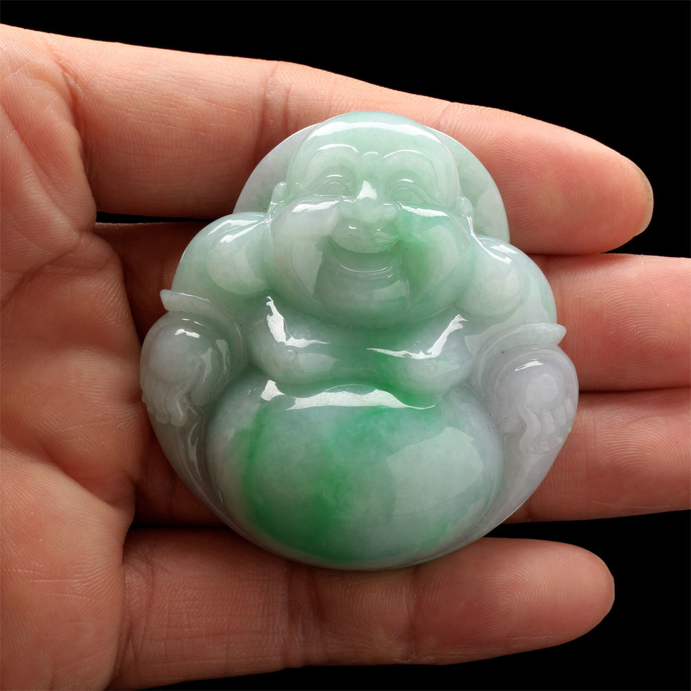 【雅紅珠寶】天然正陽綠翡翠玉項鍊-手把件-擺件三用-開心佛-大尺寸彌勒佛-N0064