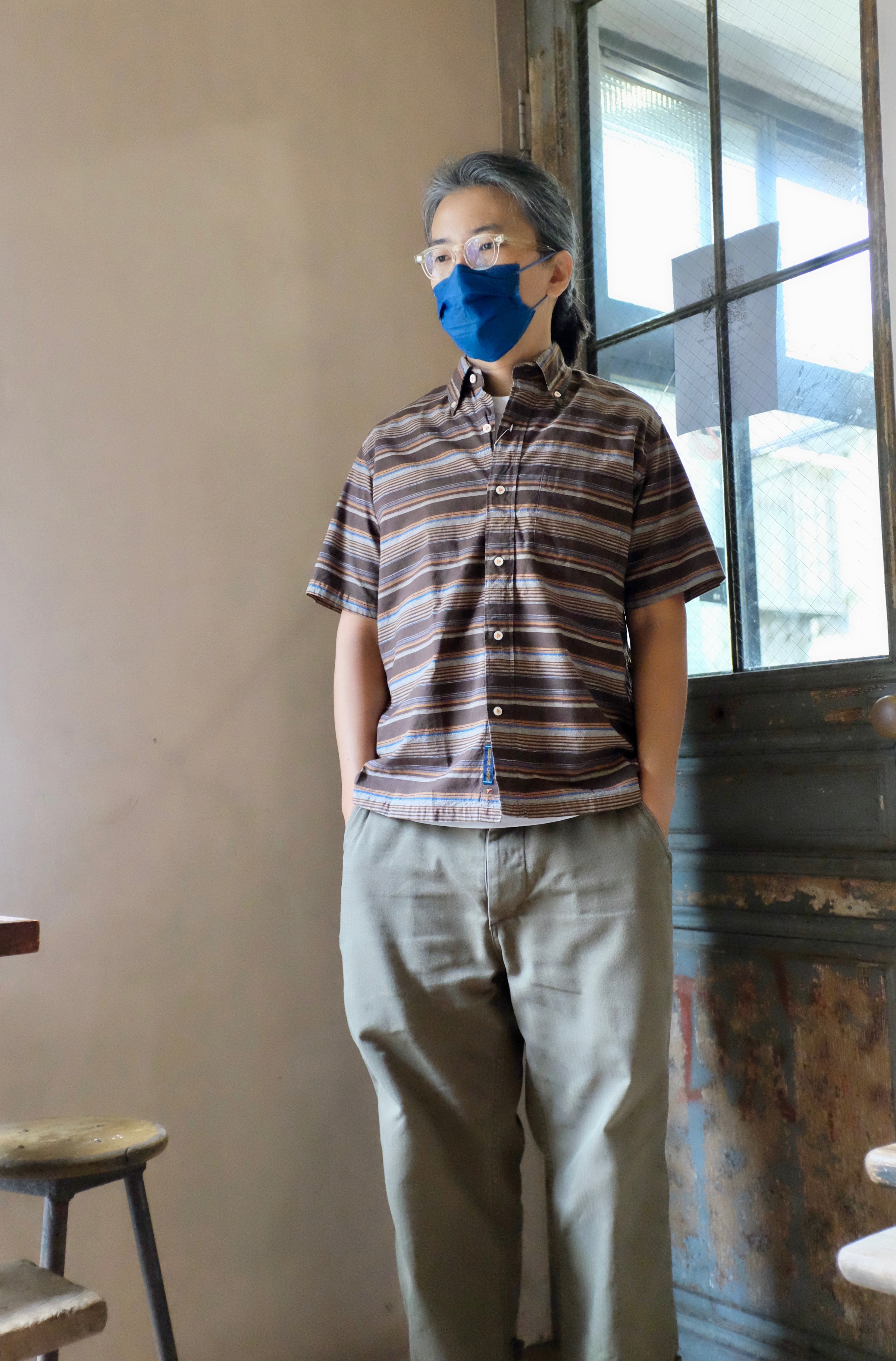 SUGAR CANE SUMMER Horizontal stripes shirt  / brown