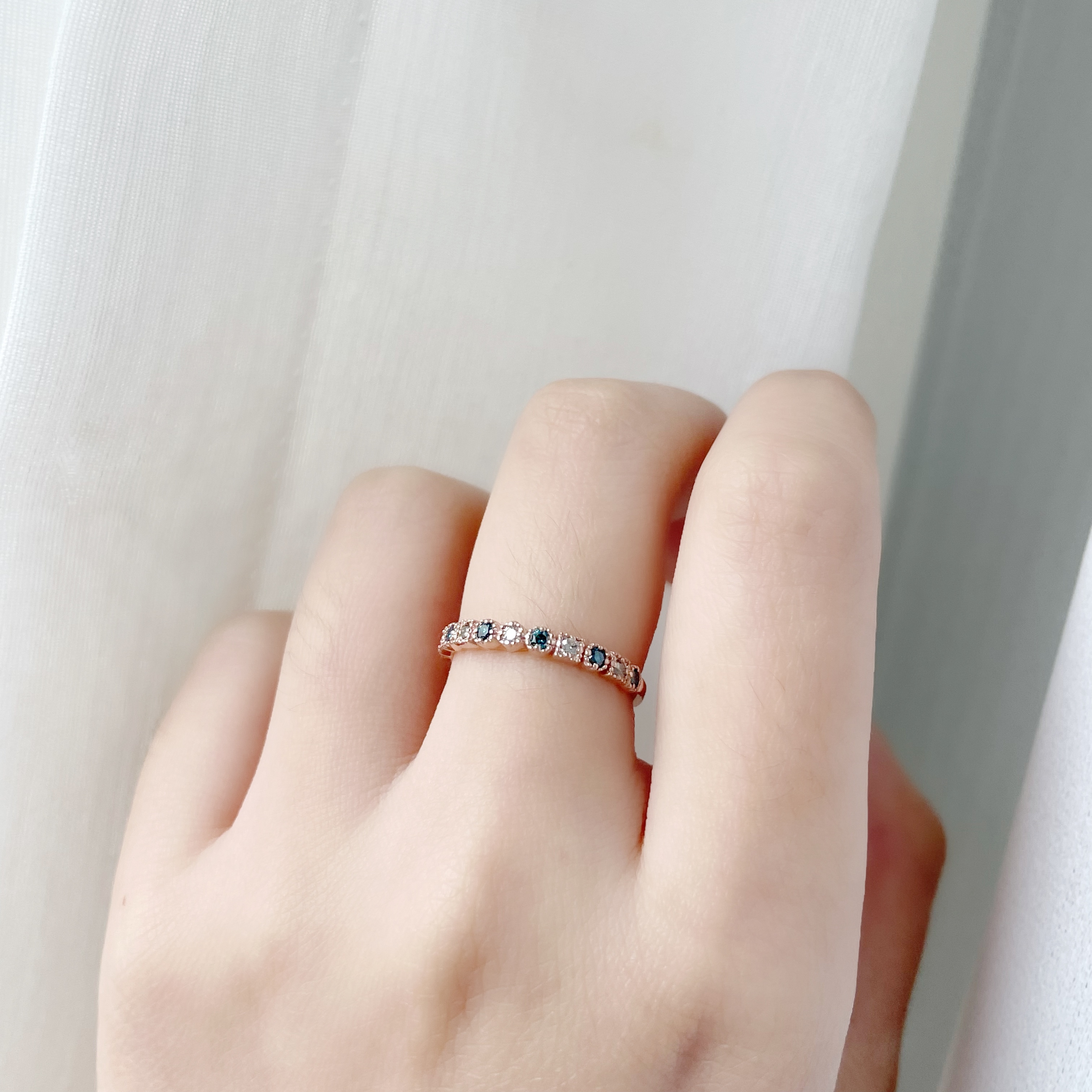 14K 半圈蛋糕方圓藍鑽真鑽戒指