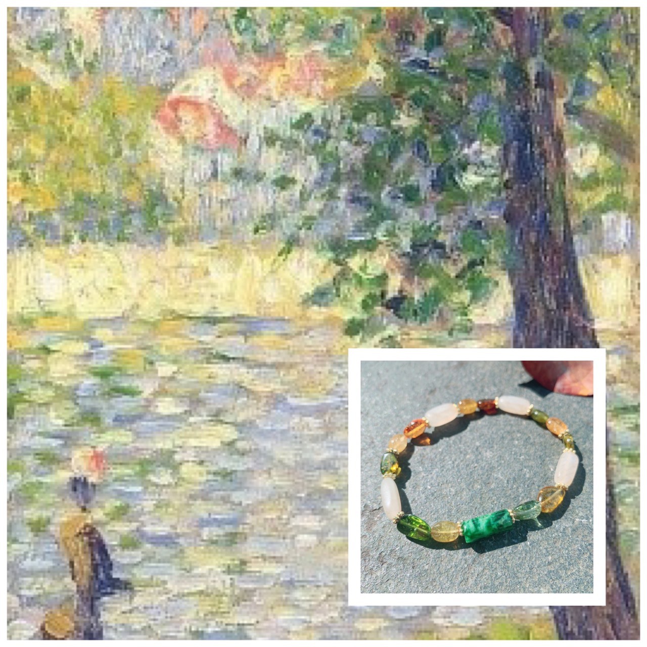 世界名畫系列_早晨散步01丨小暑 丨碧璽翡翠玉石丨十月誕生石