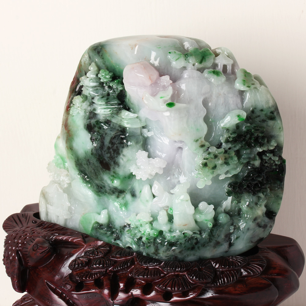 【雅紅珠寶】天然綠翡翠玉擺件-山水撥墨畫-O0027