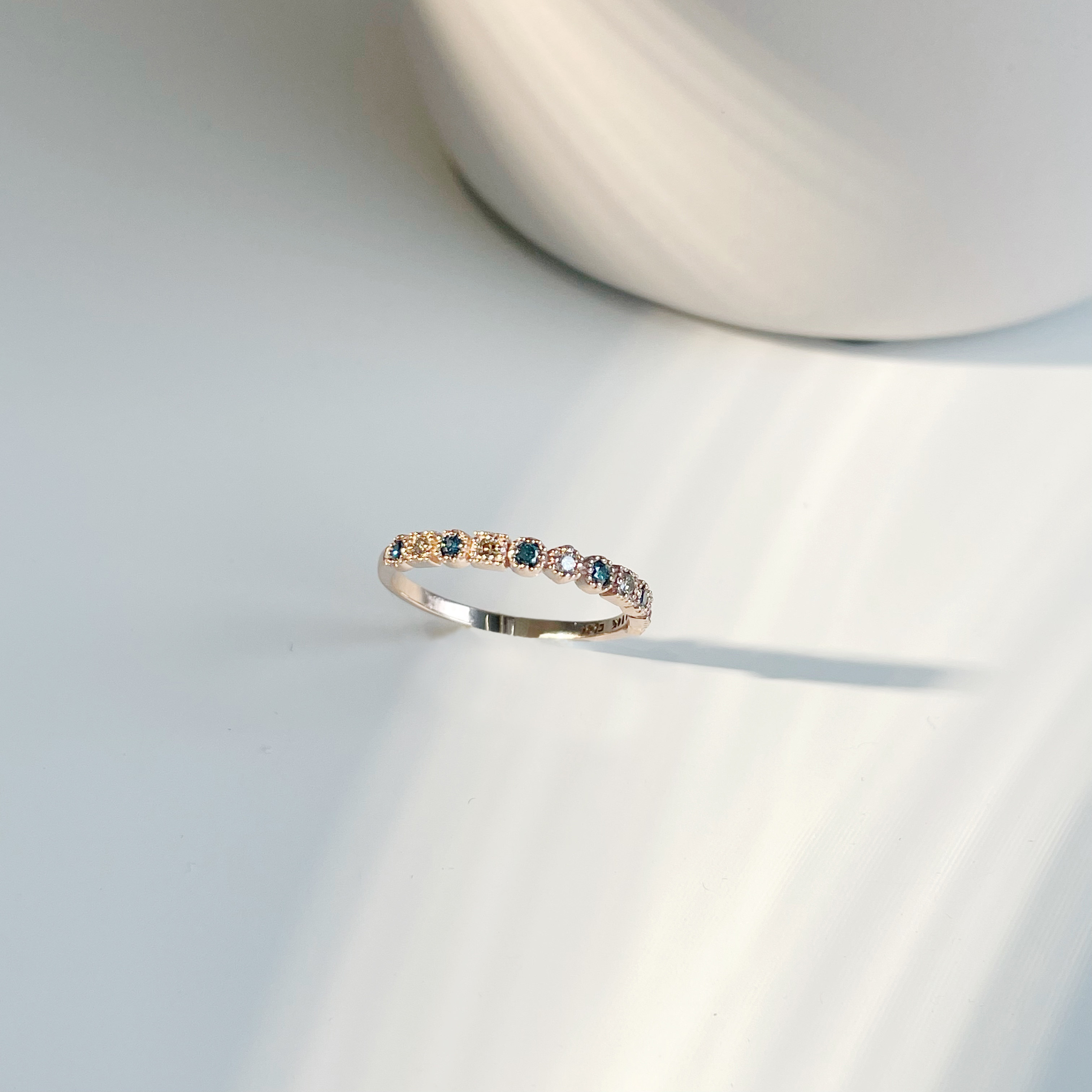 14K 半圈蛋糕方圓藍鑽真鑽戒指