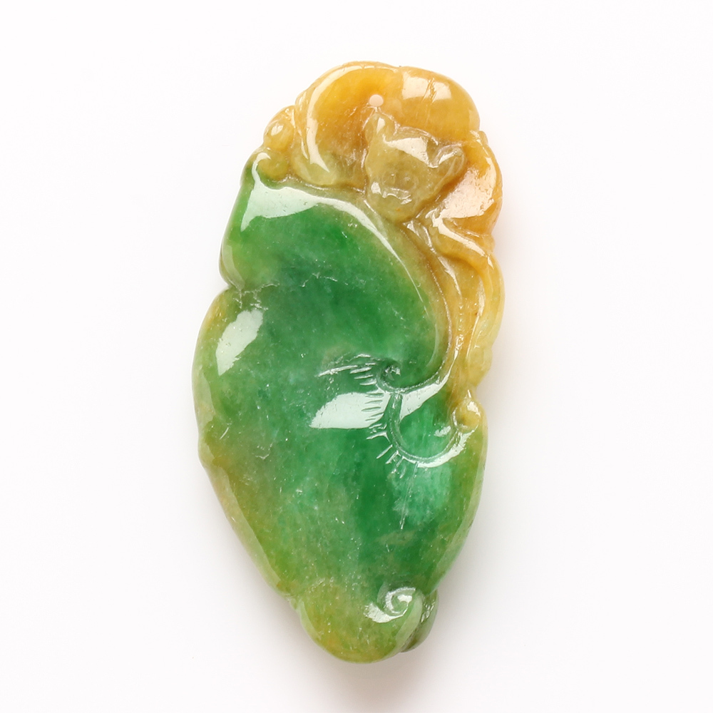 【雅紅珠寶】天然老三彩翡翠玉項鍊-蝙蝠-如意-福至心靈-N0138