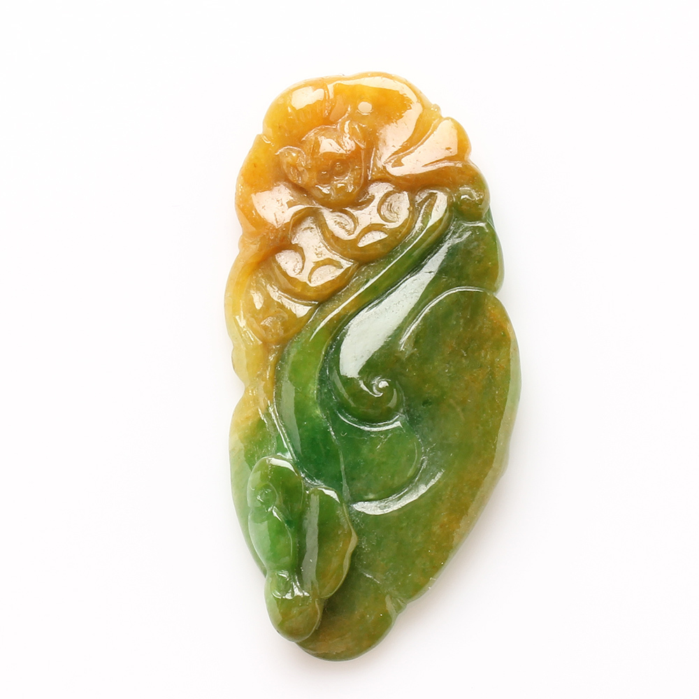 【雅紅珠寶】天然老三彩翡翠玉項鍊-蝙蝠-如意-福至心靈-N0138